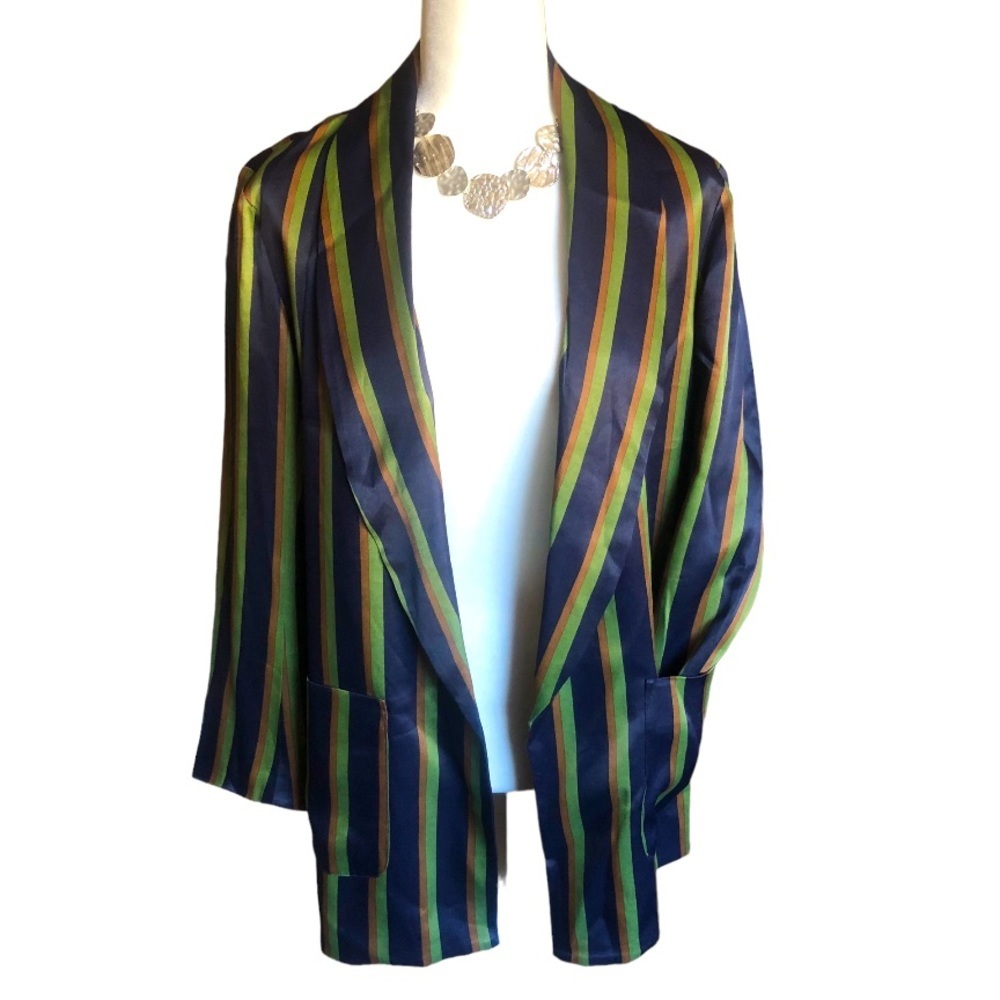 Anthropology Women’s Striped Blazer, Blue Green Copper, Oversized Small